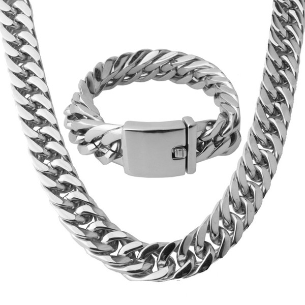 17mm Cool New 316L Stainless Steel Silver Handmade Cuban Curb Link Chain Men's Boys Necklace 24