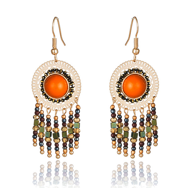 Fashion 2017 Beads Fringed Tassel Ethnic Round Drop Earrings For Women Costume Jewelery Accessories Woman haif