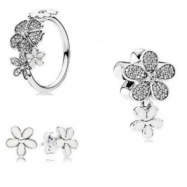 925 Sterling Silver Ring & Earrings & Jewelry Charms Pendant Sets Fits European Jewelry Bracelets & Necklaces-Dazzling Daisy Duo Sets