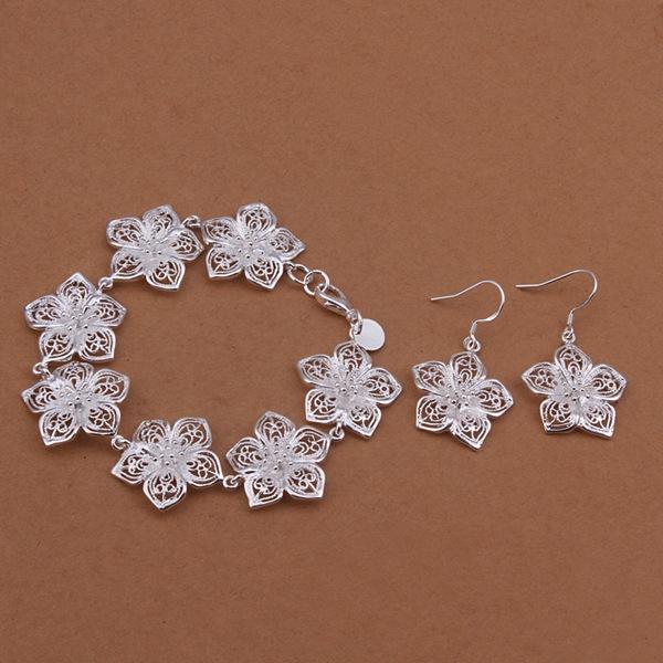 best gift flower silver plated jewelry sets for women WS453,nice 925 silver necklace bracelet earring ring set