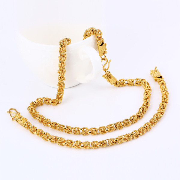 Mystic Flying Chinese Dragon Jewelry Sets Yellow Gold Filled Men Women Twistd Chain Necklace Bracelet Set