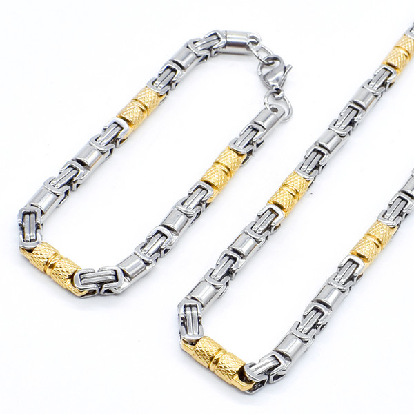 wholesale Stainless Steel Jewelry Sets Black Box Link Chain For Men Jewelry Fashion Byzantine Necklace Set Bracelet Male KTZ189