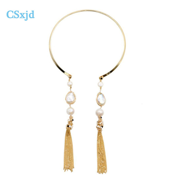 wholesale Luxury Fashion Charm natural baroque pearl Tassel pendant necklace shine gold colour for women's