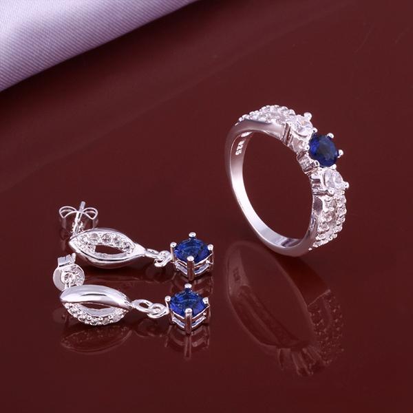 wedding Water drops blue silver plated jewelry sets for women WS640,nice 925 silver earring ring set