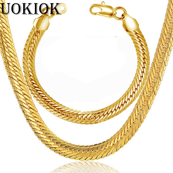 8MM Men's Women's Snake Link Bracelet & Chain Set Dubai African Gold Color Vintage Necklace Chain Jewelry Sets Wholesale S703