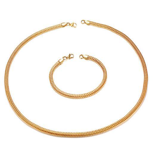 24''+8.8'' Women Mens Stainless Steel 5.5mm Gold Mesh Wire Bong chain Choker Necklace + Bracelet set