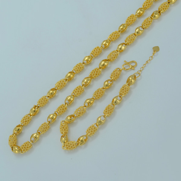 Dubai Gold Color Arab Ethiopian Thick Chain Necklace Bracelet for Women Hand Chain Wedding Party Jewelry sets #J0921