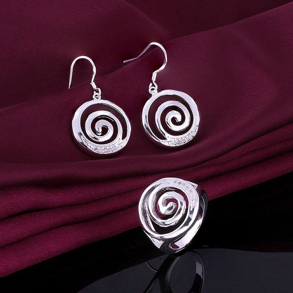 wedding spiral silver plated jewelry sets for women WS630,nice 925 silver earring ring set