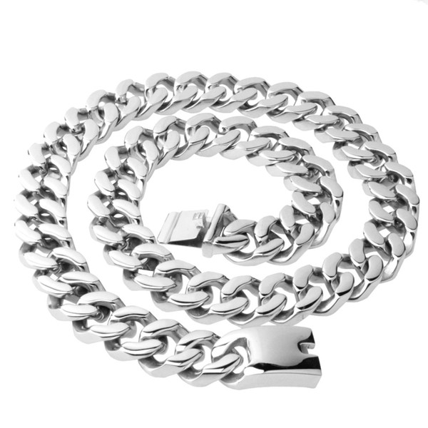 Men's Jewelry Heavy 20mm Necklace Bracelet Set Silver Tone Stainless Steel Chain Large Curb Chain Link Necklace