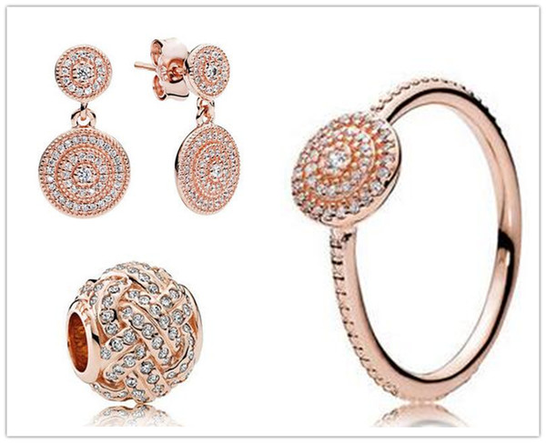 Rose Gold Plated Ring & Earrings & Jewelry Charms Pendant Sets Fits European Jewelry Bracelets & Necklaces-Radiant Elegance Sets