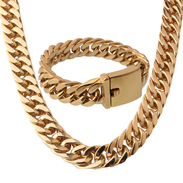 17mm Huge Heavy 316L Stainless Steel Gold Tone Cuban Curb Link Chain Men's Boy's Necklace 24