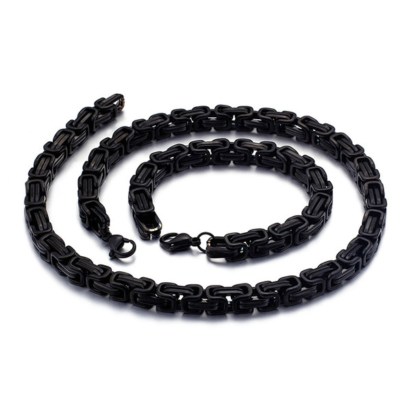 wholesale Jewelry set Black Plated Stainless steel 5mm/6mm/8mm Choose King Byzantine Chain Bracelet & Necklace Set Unisex Nice Gifts