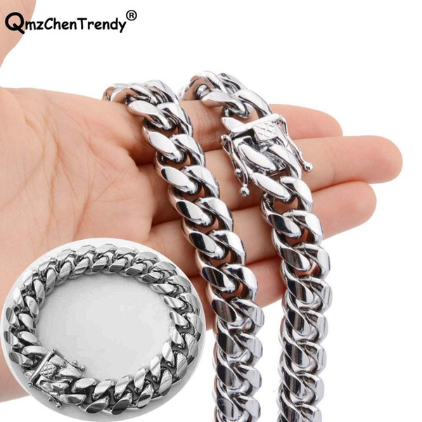 14MM Men Cuban Miami Link Chain Necklace Bracelet 316L Stainless steel Dragon Clasp Lock Hip hop Heavy Men Chain Jewelry Sets