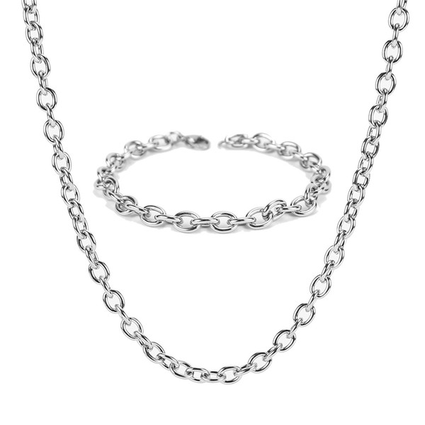 7.5mm Width Man Woman link chain Stainless Steel Necklaces Bracelet Sets Jewelry