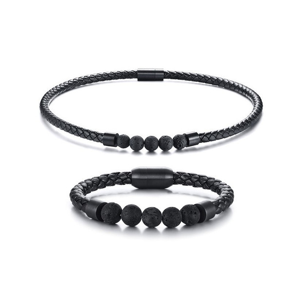 Mens Men Boho Hippie Jewelry Set Lava Rock Braided Leather Choker Necklace and Bracelet Mens Accessories