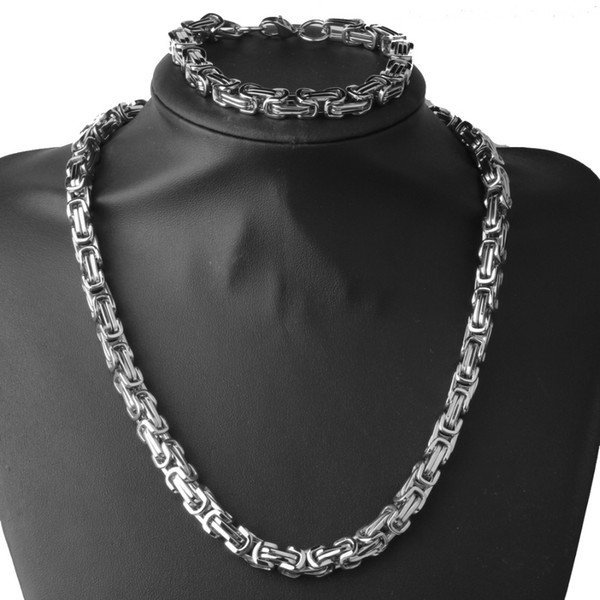 8MM Never Fades 316L Stainless Steel Silver Byzantine Box Chain Mens Womens Necklace 24