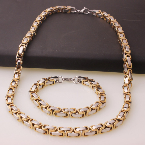 8MM High Quality 316L Stainless Steel Silver Gold Byzantine Box Chain Men's Boy's Link Necklace 22