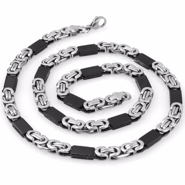 Top Quality Men Boy Jewelry Set Silver Black Stainless Steel Byzantine Chain Jewelry Sets Including Necklace And Bracelet