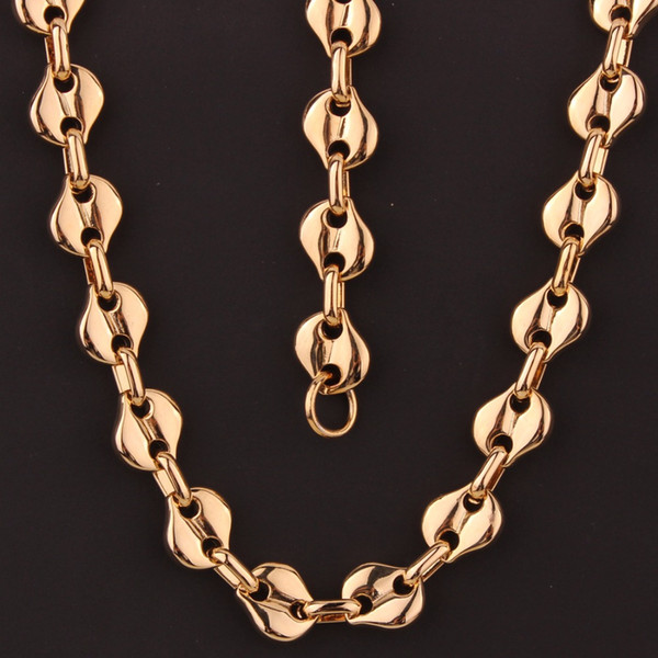 Popular Jewelry set Men Gold-color Stainless Steel Beans Shape Chain Charm Necklace Bracelet Bangles Boy Jewelry Set