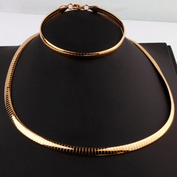 6mm Wide Romantic Fashion Silver/Gold Stainless Steel Choker Necklace Bracelet Jewelry Sets For Womens Wedding Jewelry