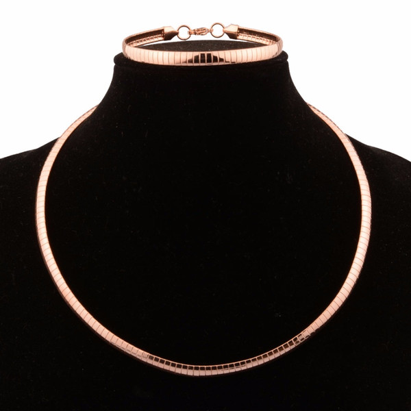 Fashion Best Rose Gold Tone 316L Stainless Steel Snake Chain Choker Necklace and Bracelet Jewelry Sets For Women Jewelry Set