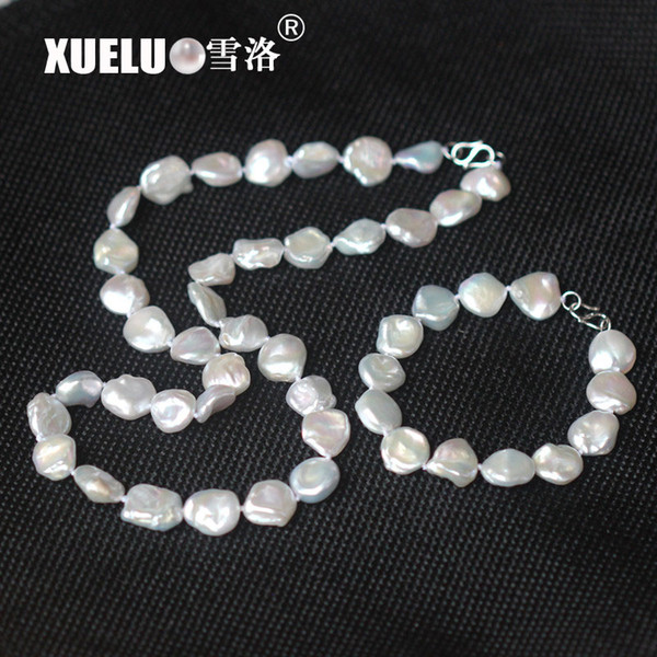 wholesale High Quality Small 10mm White Flower Shape Baroque Keshi Genuine Real Freshwater Pearl Necklace+Bracelet Sets Jewelry