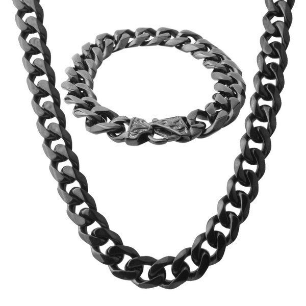 Cool New 316L Stainless Steel Black Tone Cuban Curb Link Chain Men's Necklace 23.6