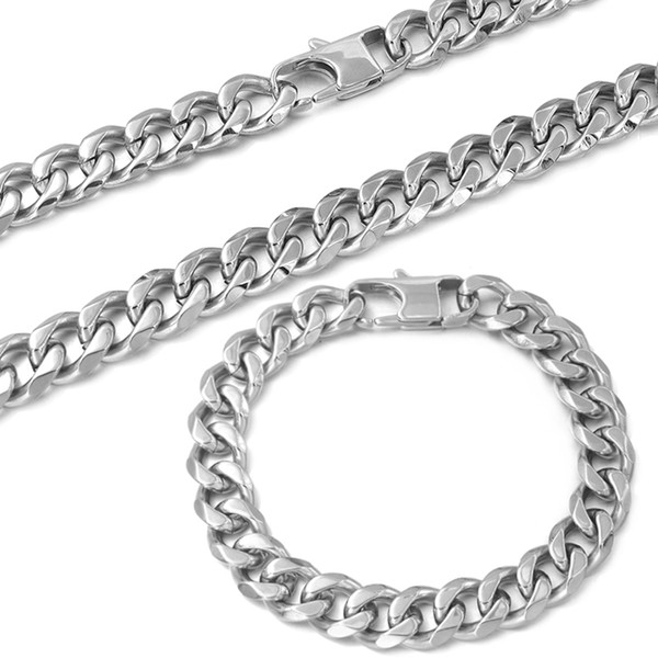 wholesale Cuban links chains necklaces bracelets sets boy's men's fashion stainless steel wholesale jewelry set AJS095