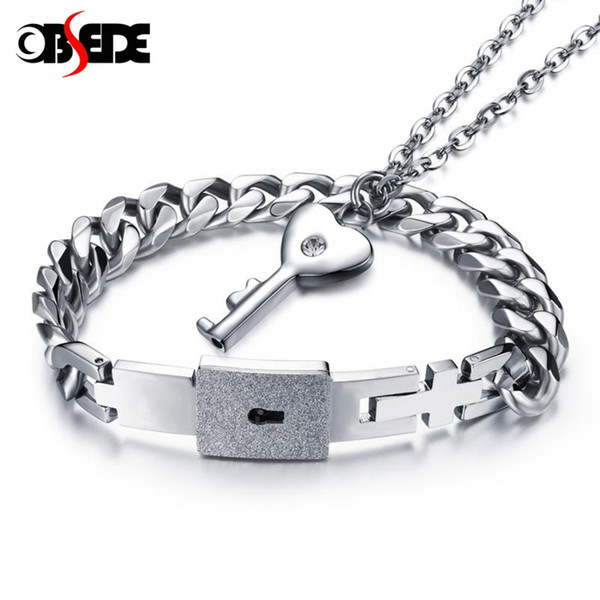 wholesale Titanium Steel Jewelry Sets for Women Men Concentric Lock Pendant Necklace Bracelet Bangle Lovers Couple Fashion Gifts