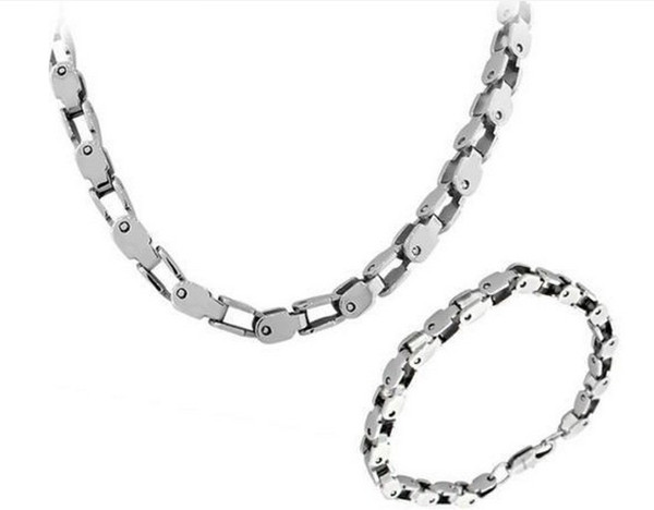 Nice 5mm Bicycle moto Chain Necklace + Bracelet Set Stainless Steel Jewelry set Silver for Mens women Holiday Gifts