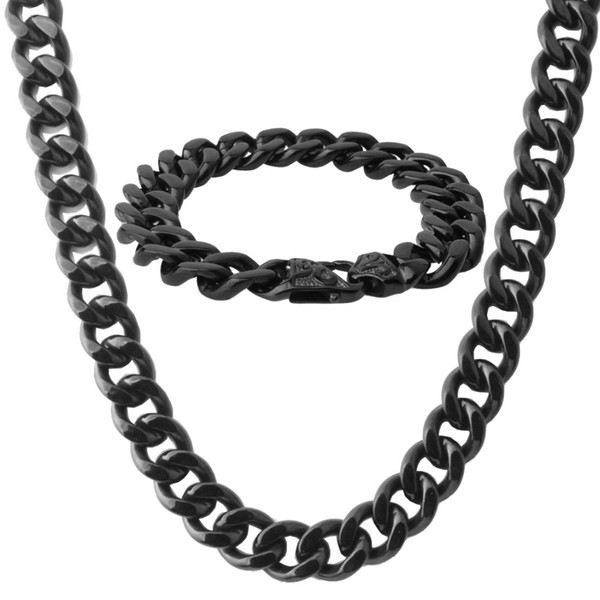 15mm Men's Jewelry Chain 316L Stainless Steel Black Cuban Curb Link Necklace 24