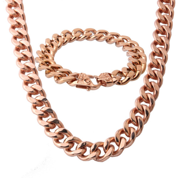 15mm Men's Unisex's Jewelry Sets 316L Stainless Steel Rose Gold Cuban Curb Link Chain Necklace 24