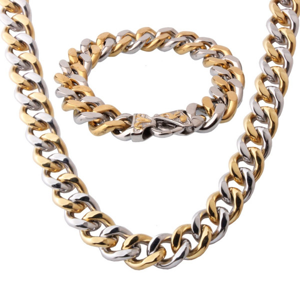 Cool Gift 316L Stainless Steel Silver Gold Tone Cuban Curb Link Chain Necklace 24