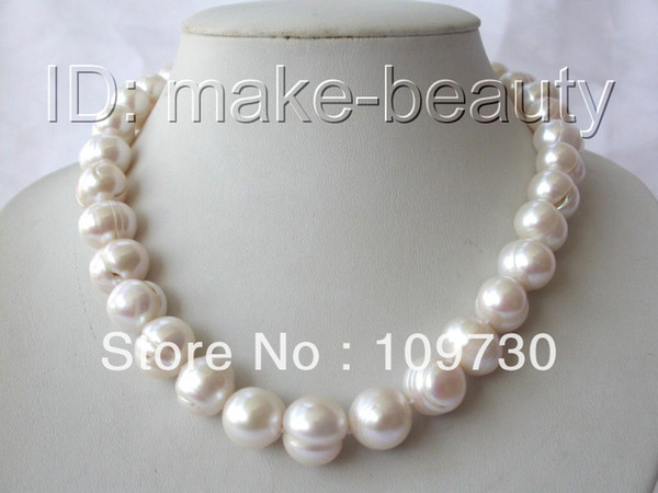 Jewelry 00551 stunning big 15mm round baroque white freshwater cultured pearl necklace