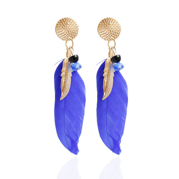 Ethnic Bohemian Long Feather Vintage Gold Color Round Drop Earrings for Women Beach Dress Costume Jewelry Bijoux Gift haif