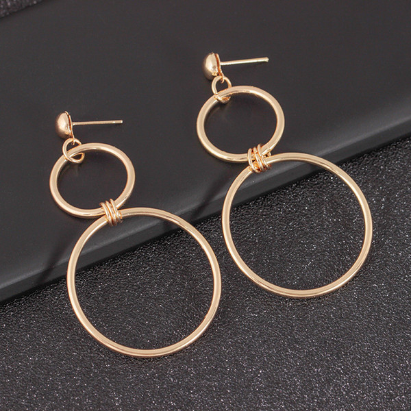 2018 Trendy Over Size Drop Earrings For Women Boho Gold Color Geometric Circle Long Dangle Pendientes Summer Jewelry Acessories haif