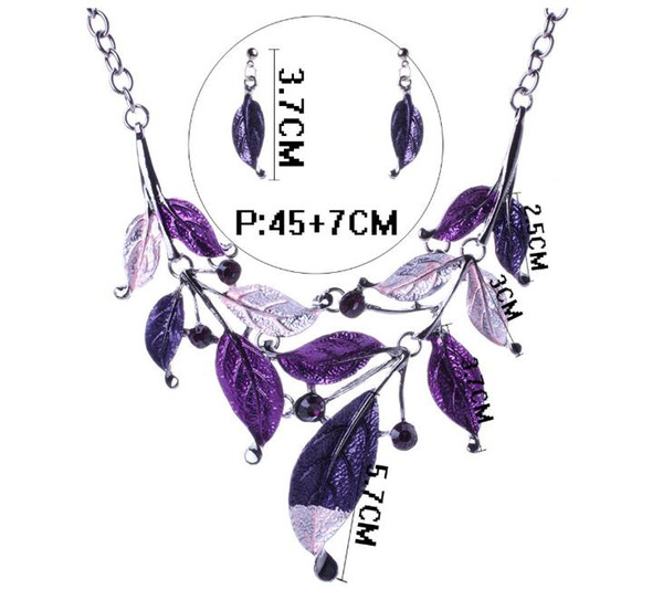 blingbling Low price wholesale Jewelry Earrings Sets Leaf shape color drip diamond necklace set multi-color Delicate decoration