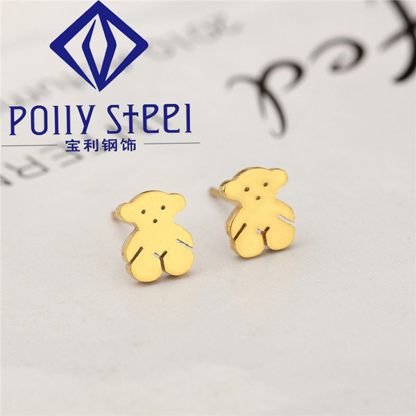 Cute cub bear titanium steel rose gold earrings women's stainless steel accessories wholesale