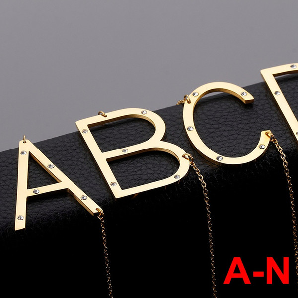 Wholesale Gold Silver Stainless Steel A-N Letter Zircon Pendant Necklace For Women Initial Charm Female Jewelry