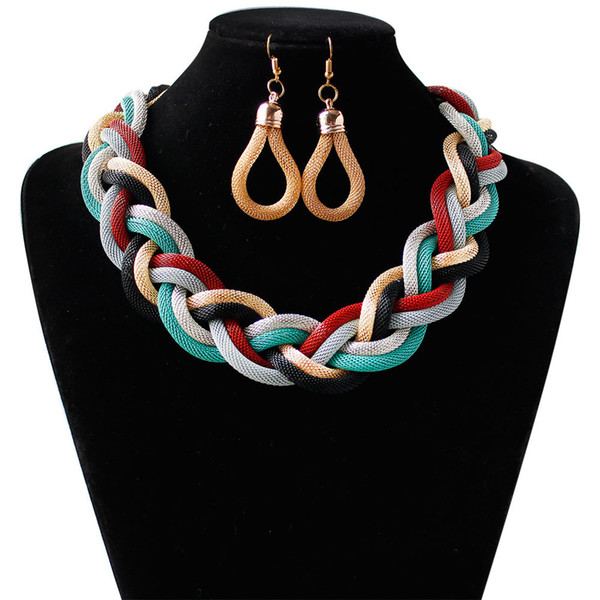 Bohemia Jewelry Sets Multilayer Pendant Choker Necklace Earrings Set Pretty Wedding Jewelry