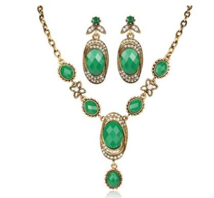 Europe and America, fashion, hyperbole, chain, personality, oval, emerald, green, hot, necklace, earrings, two sets of wholesale.