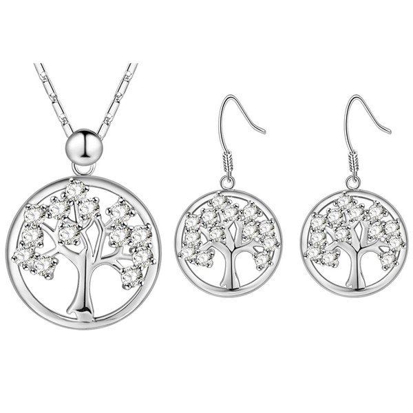 2018 Fashion Austrian Crystal hollow Tree Of Life jewelry sets Necklace Earring Set Gold And Silver