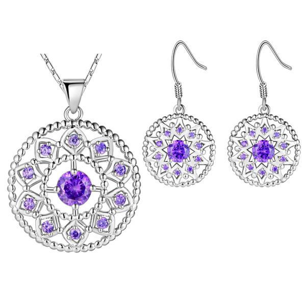 2018 Fashion Austrian Crystal hollow Flower Round jewelry sets Necklace Earring Set Gold And Silver