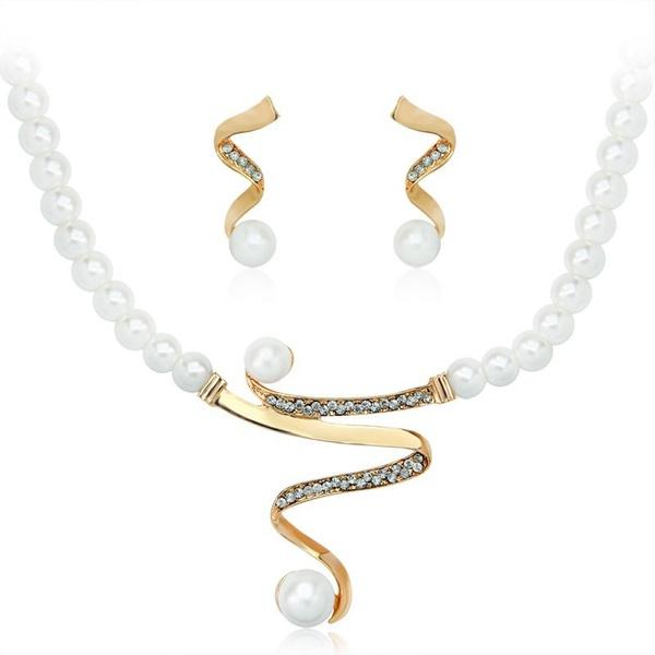 New Women Bridal Wedding Party Prom Pearl Rhinestone Necklace Earrings Jewelry