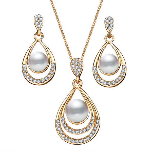 Brinco Bridal Simulated Pearl Jewelry Sets Women Fashion Oval Necklace Crystal Earrings For Wedding Party Accessories Gifts YMNJ837