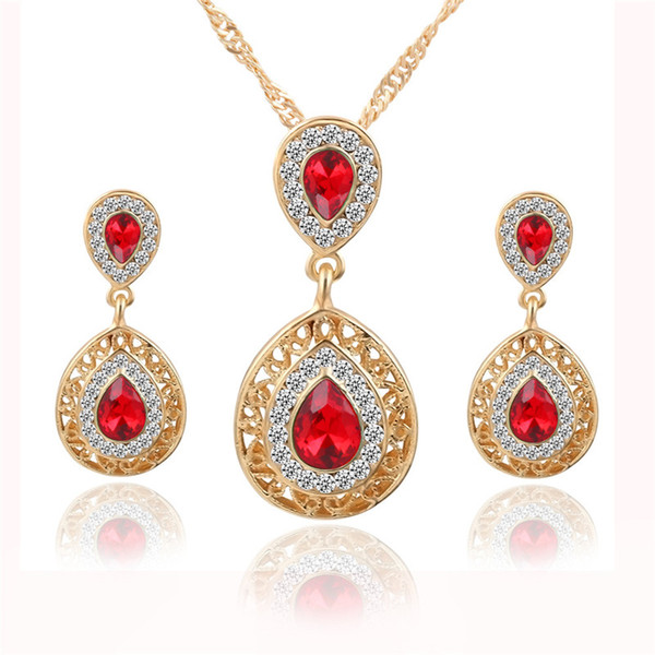 Women Bridal Wedding Jewelry Set Charm Crystal Cubic Zircon Water Drop Pendant Necklaces Earrings Sets YMNJ597