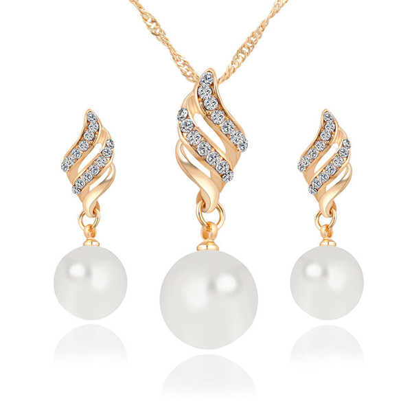 Fashion Women Necklace Earrings Jew
8000
elry Sets Crystal Silver/Gold Color Big Simulated Pearl Wedding Party Jewelry Set For Women YM42H3