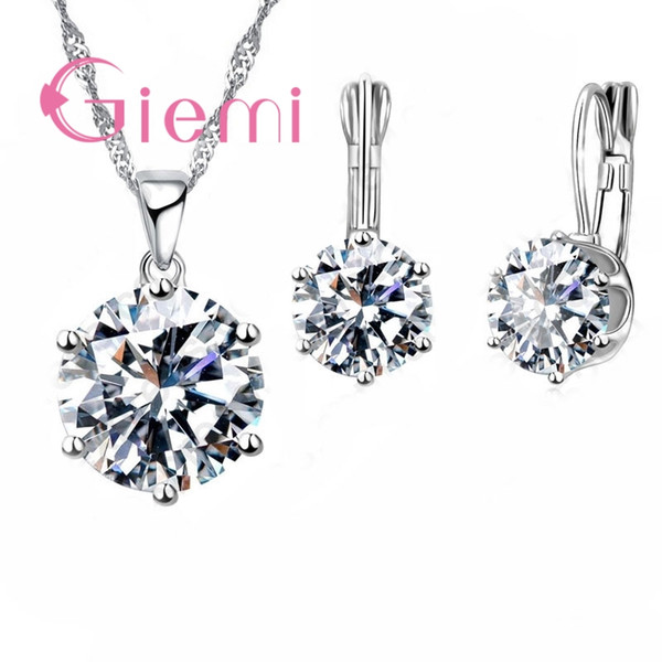 New Fashion Luxury CZ Jewelry Sets 925 Sterling Silver Earring+Pendant Necklace Set Women Anniversary Engagement Gift Set