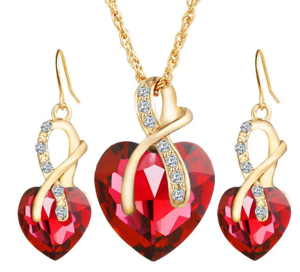 Jewelry suit female European and American wedding dinner high-grade heart-shaped Austrian crystals zircon girl earrings necklace