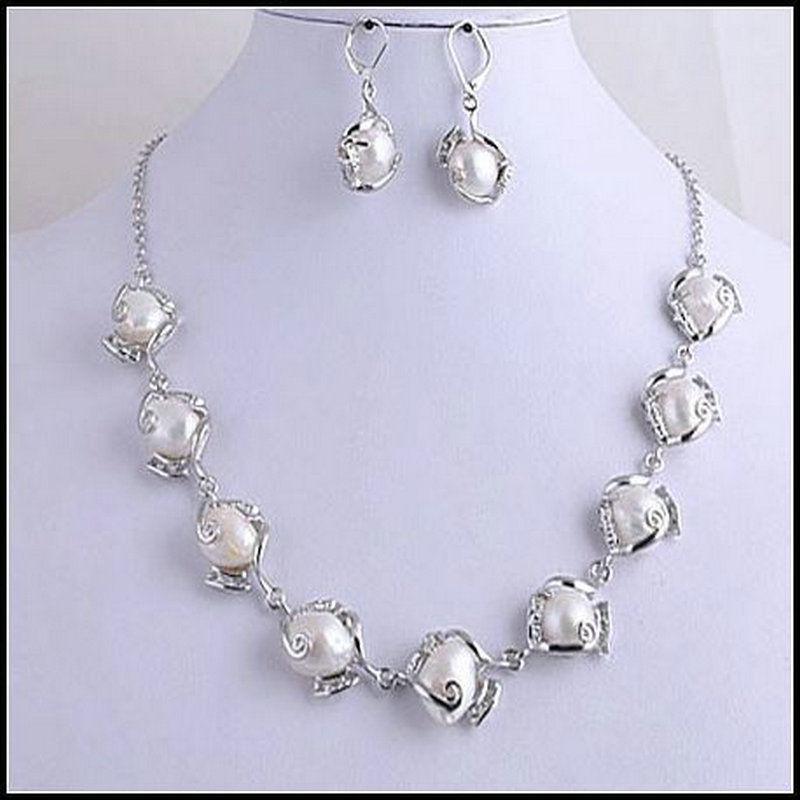 New Fine Pearl fashion Jewelry Natural Weird White 16-18mm Pearls Zircon Necklace Earrings Sets